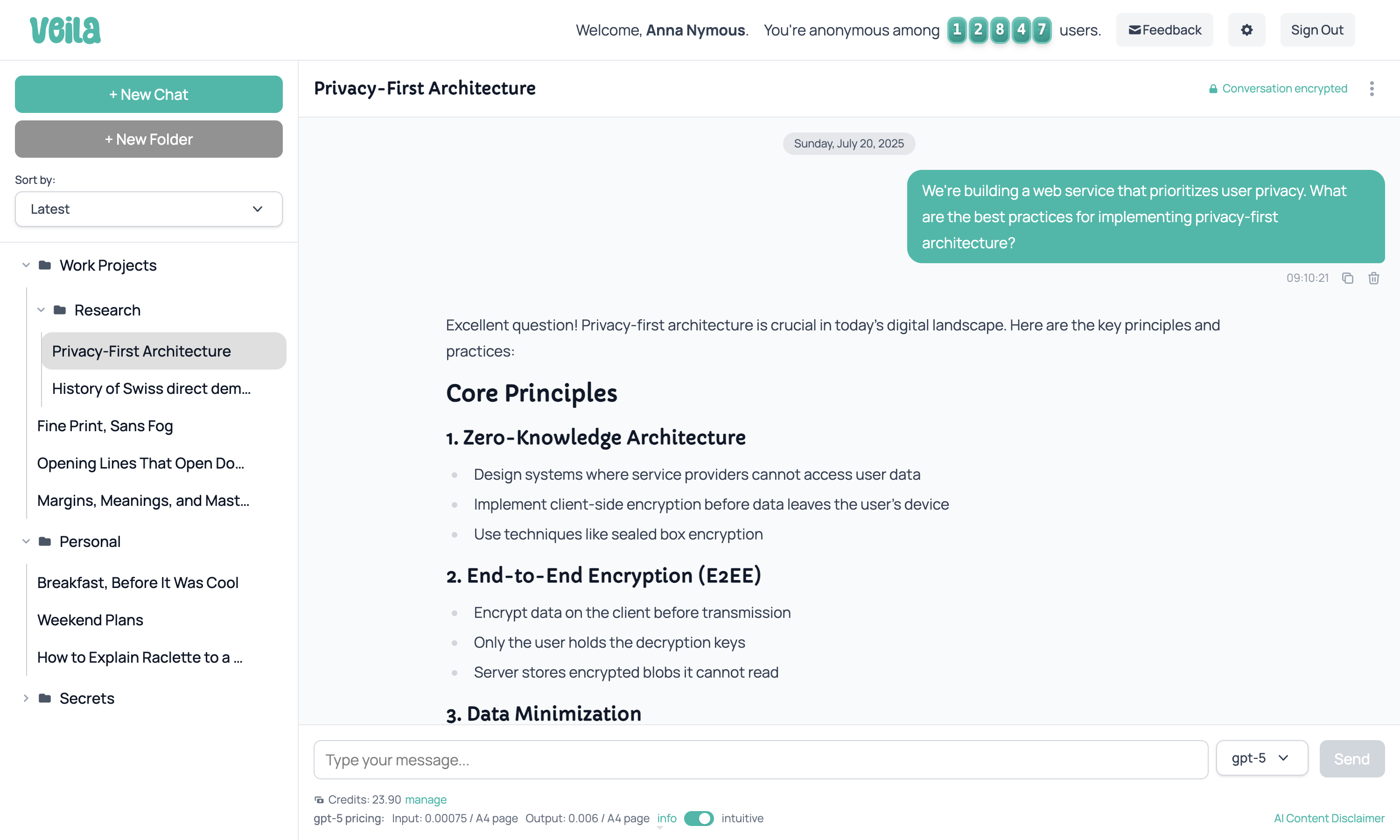Veila chat interface screenshot