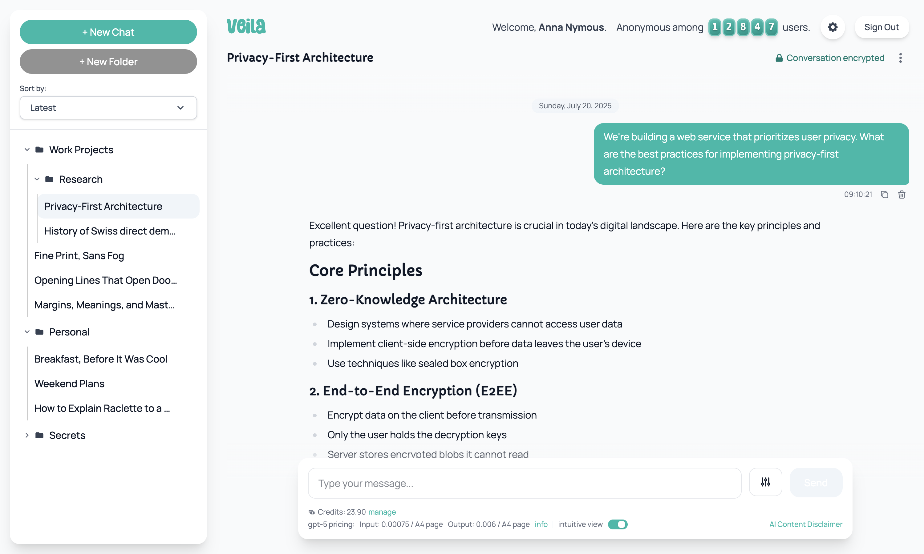 Veila chat interface screenshot